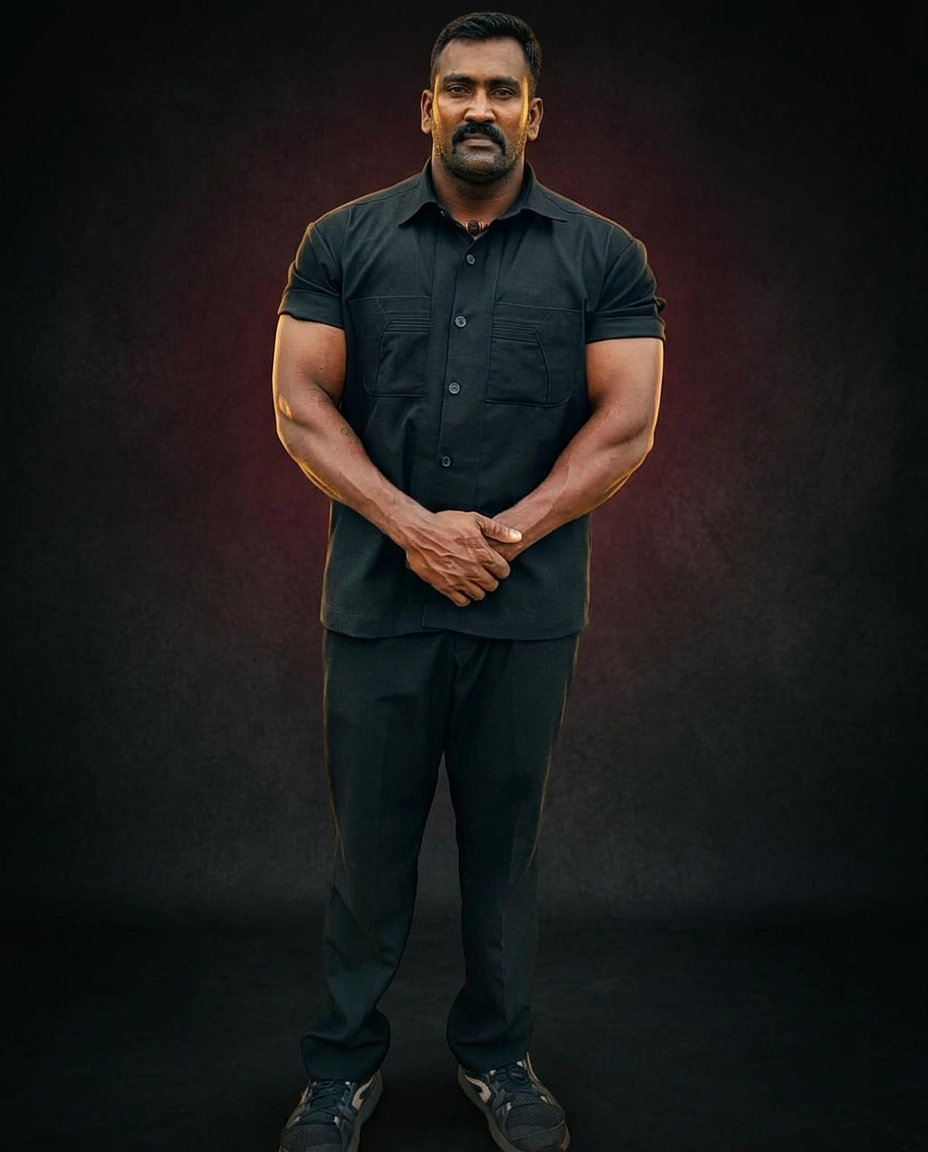 Fitness Bouncer founder — Chennai's elite security expert, portrait photograph